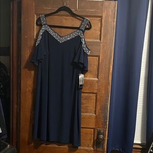 Elegant Navy Blue Dress with Embellished Straps